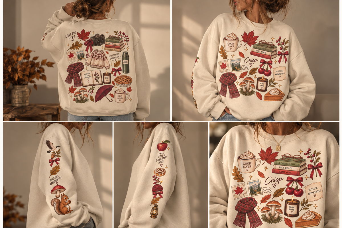 The Autumn Scrapbook All-Over Graphic Crewneck